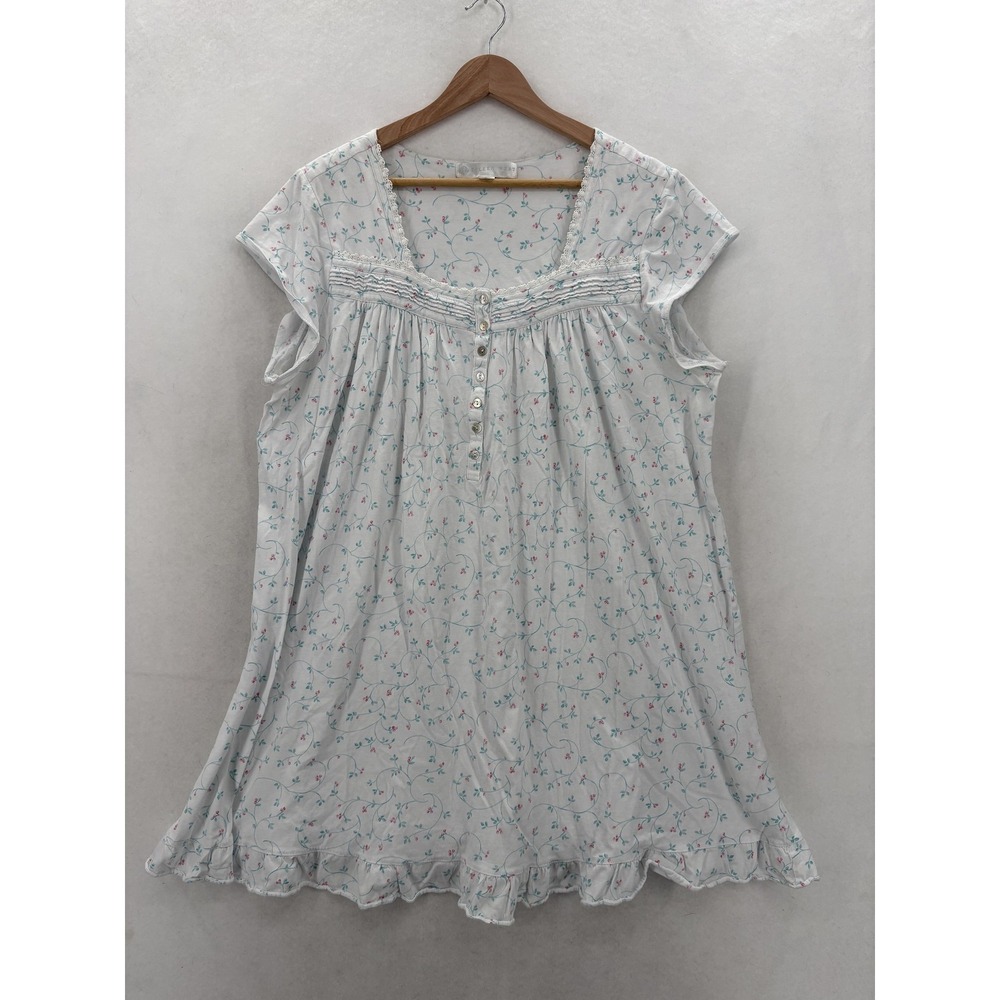 Eileen West Gown Womens 1X White Floral Cotton Short Sleeve Nightgown Chemise